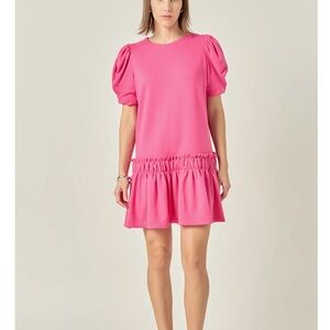 English Factory Pink Puff Sleeve Mini Dress